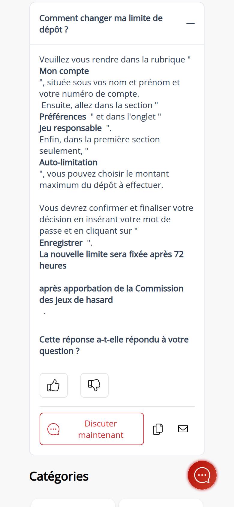 Centre d'aide de Ladbrokes Dice sur téléphone : réponse Comment changer ma limite de dépôt, avec la rubrique Auto-limitation et la limite fixée après 72 heures
