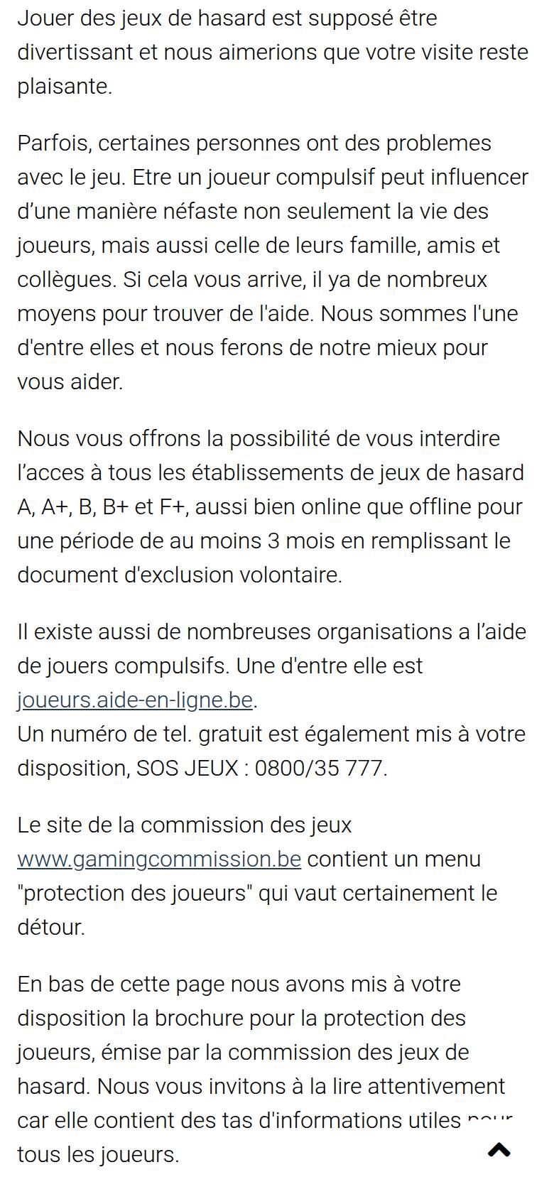 Page jeu responsable de Palladiumgames sur téléphone : exclusion volontaire, aide en ligne et numéro SOS Jeux